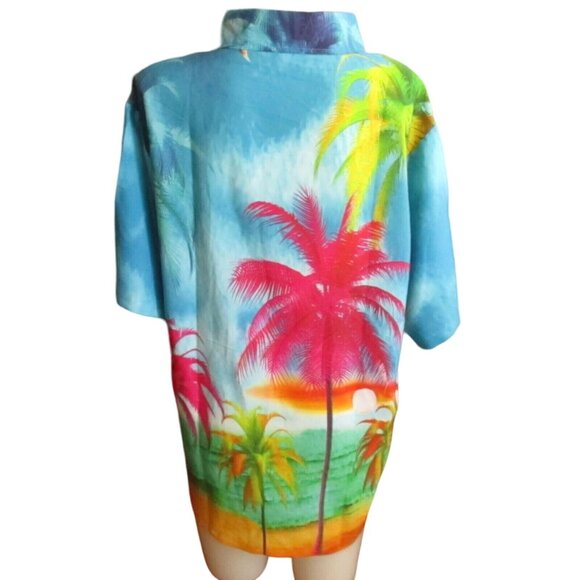 Vtg La Leela Womens Hawaiian Beach Shirt L Tropical Palm Print 100% Terivoile - Picture 4 of 6
